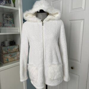 La Vie en Rose White Faux-Fur Hooded Housecoat / Hoodie – Size S